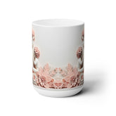 Ceramic Mug 15oz, Mother child large pink white floral everyday mom daughter beverage unique special gift cup