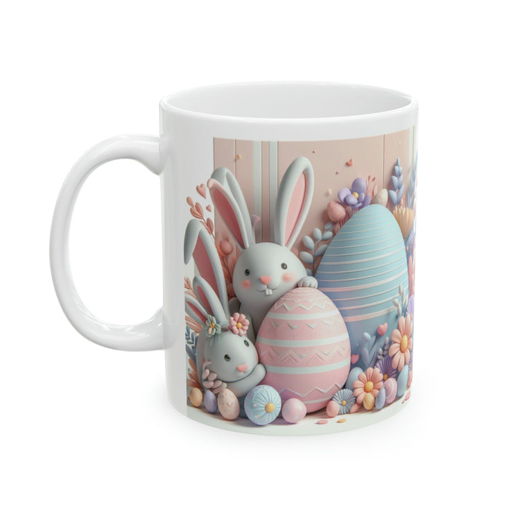 Ceramic Mug, 11oz, Pastel Easter Mug, 3D Bunny eggs coffee mug, adorable springtime designs, artistic easter gift