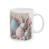 Ceramic Mug, 11oz, Pastel Easter Mug, 3D Bunny eggs coffee mug, adorable springtime designs, artistic easter gift