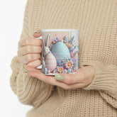 Ceramic Mug, 11oz, Pastel Easter Mug, 3D Bunny eggs coffee mug, adorable springtime designs, artistic easter gift