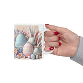 Ceramic Mug, 11oz, Pastel Easter Mug, 3D Bunny eggs coffee mug, adorable springtime designs, artistic easter gift