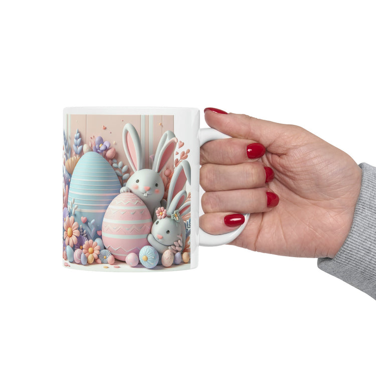 Ceramic Mug, 11oz, Pastel Easter Mug, 3D Bunny eggs coffee mug, adorable springtime designs, artistic easter gift