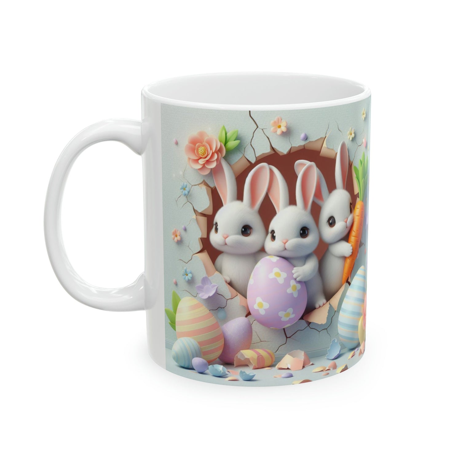 Ceramic Mug, 11oz, 3D Bunny Easter Mug, Decorative Spring tea cup, Easter Holiday Design, adorable Mom gift, Kitchen decor