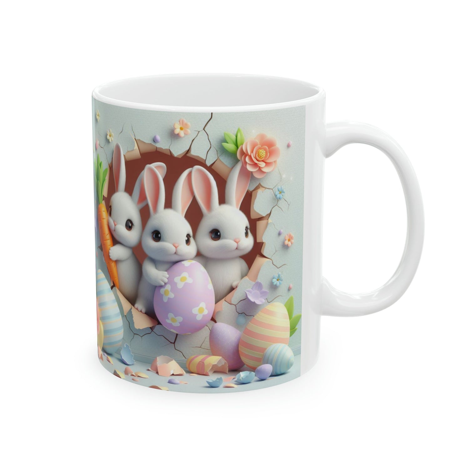 Ceramic Mug, 11oz, 3D Bunny Easter Mug, Decorative Spring tea cup, Easter Holiday Design, adorable Mom gift, Kitchen decor