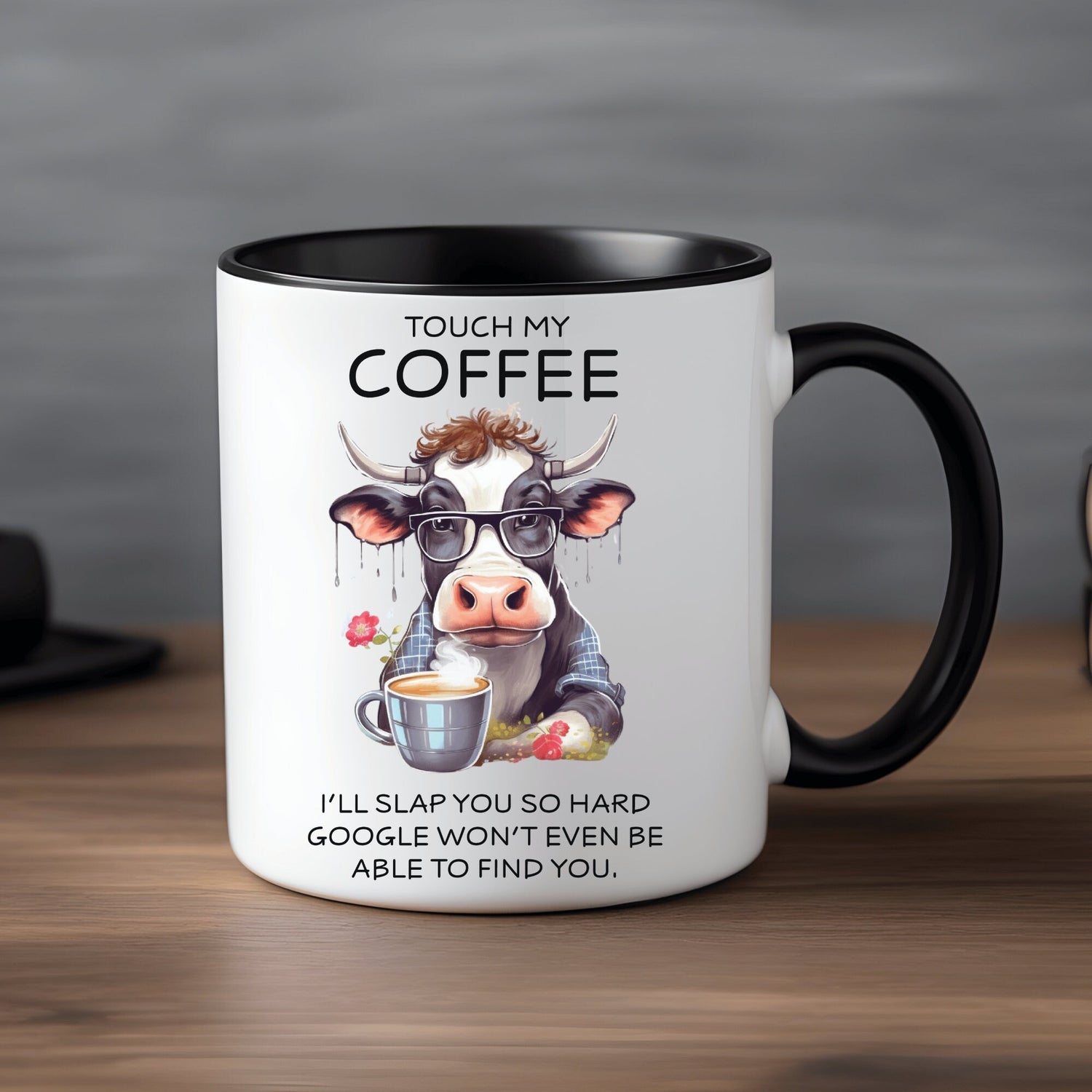 Colorful Mugs, 11oz, Funny sarcastic saying humorous cow print portrait kitchen decor coffee hot tea cup silly gift