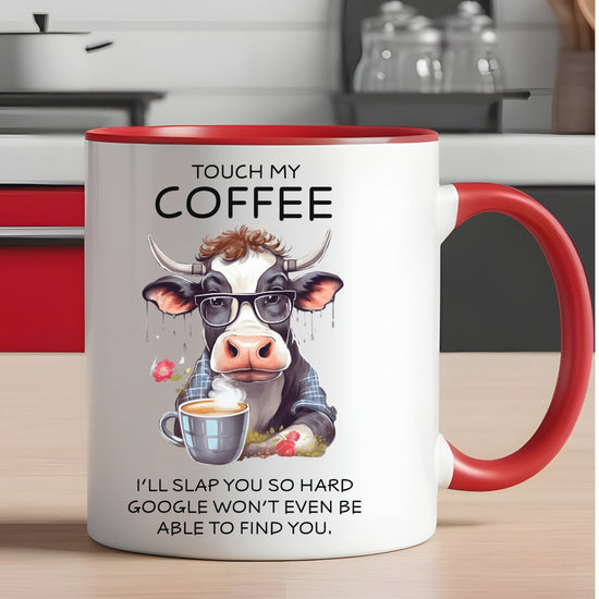 Colorful Mugs, 11oz, Funny sarcastic saying humorous cow print portrait kitchen decor coffee hot tea cup silly gift
