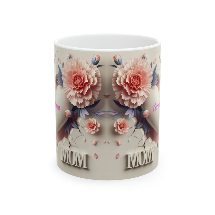 Ceramic Mug, 11oz, Personalized 3D Mom Mug, Pretty Pink Carnation Coffee Mug, Special Mothers Day Mug, Thoughtful Mom Gift