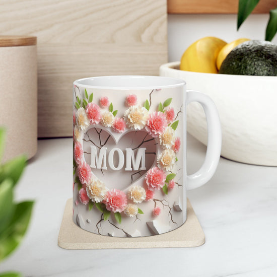 Ceramic Mug, 11oz, 3D Mom pastel color flower pretty BPA and lead free Mother&