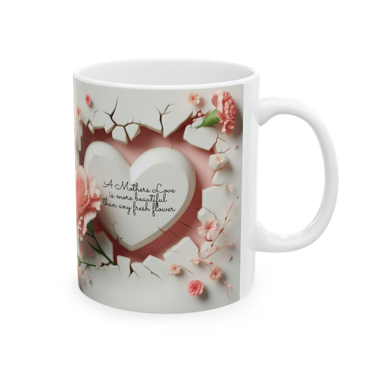 Ceramic Mug, 11oz, beautiful 3D Mothers Day Mug, Carnation pink coffee mug, Stylish Modern mug for Mom, great Mother&