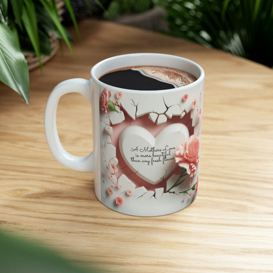 Ceramic Mug, 11oz, beautiful 3D Mothers Day Mug, Carnation pink coffee mug, Stylish Modern mug for Mom, great Mother&