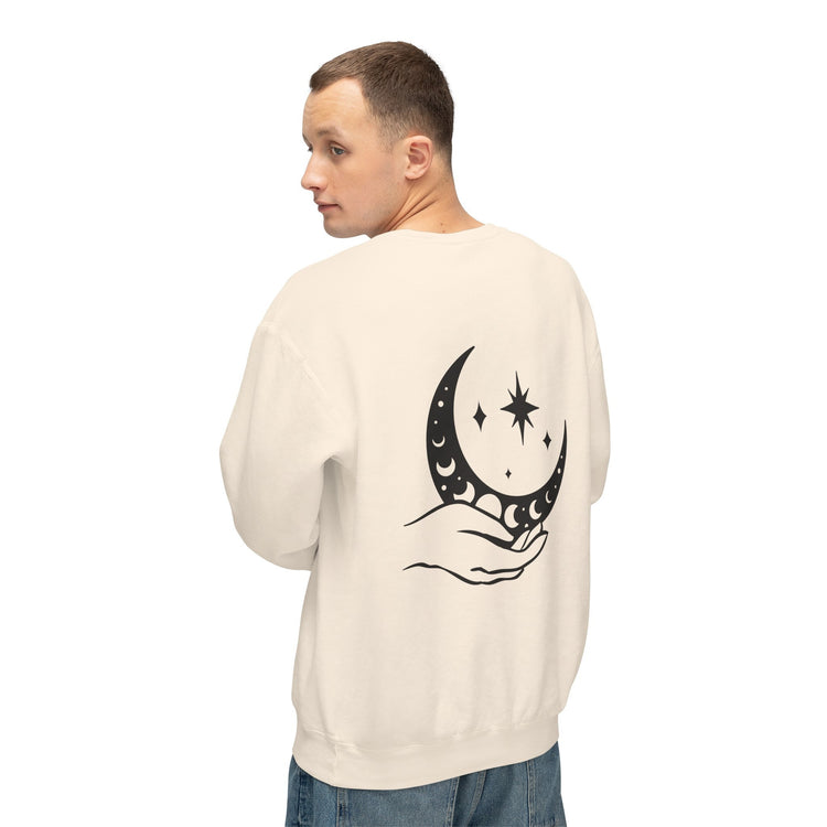 Celestial Lightweight Crewneck Sweatshirt, Moon Hand Astrology Sign, Mystical Cozy Shirt, Unisex Sweatshirt