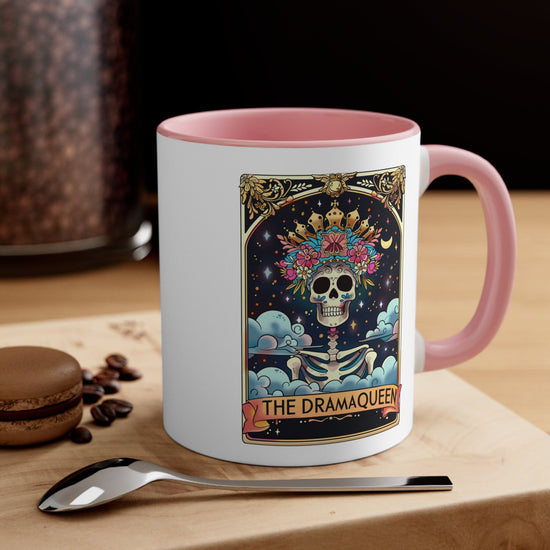 Accent Coffee Mug, The drama queen tarot skeleton funny mystical fortune art portrait coffee hot tea everyday beverage cup