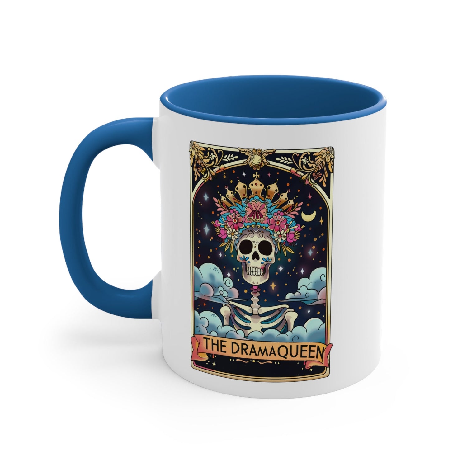 Accent Coffee Mug, The drama queen tarot skeleton funny mystical fortune art portrait coffee hot tea everyday beverage cup