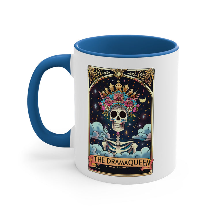 Accent Coffee Mug, The drama queen tarot skeleton funny mystical fortune art portrait coffee hot tea everyday beverage cup
