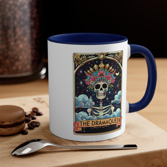 Accent Coffee Mug, The drama queen tarot skeleton funny mystical fortune art portrait coffee hot tea everyday beverage cup