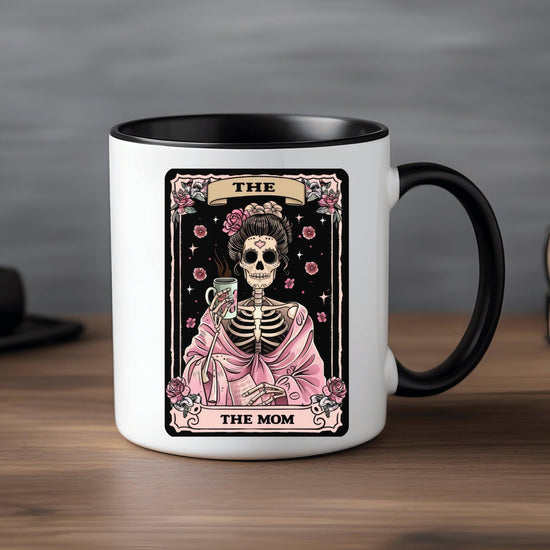 Accent Coffee Mug, 11oz, Mom Tarot Coffee psychic card Momma Day beverage Skeleton pink black tea novelty gift mug