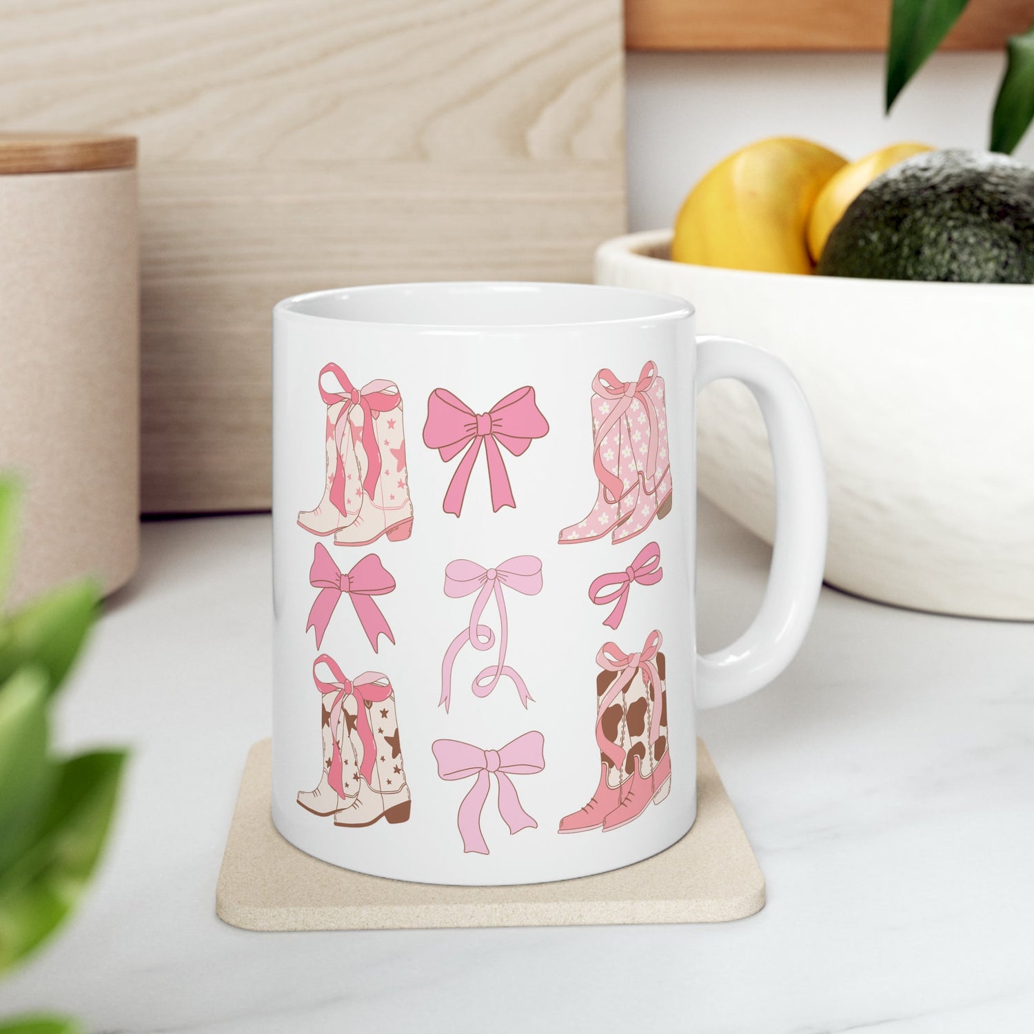 Ceramic Mug, 11oz pink ribbon Cowboy country style design pretty girl pink fashion coffee tea beverage cup