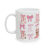 Ceramic Mug, 11oz pink ribbon Cowboy country style design pretty girl pink fashion coffee tea beverage cup