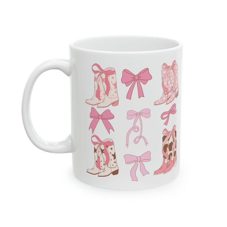 Ceramic Mug, 11oz pink ribbon Cowboy country style design pretty girl pink fashion coffee tea beverage cup