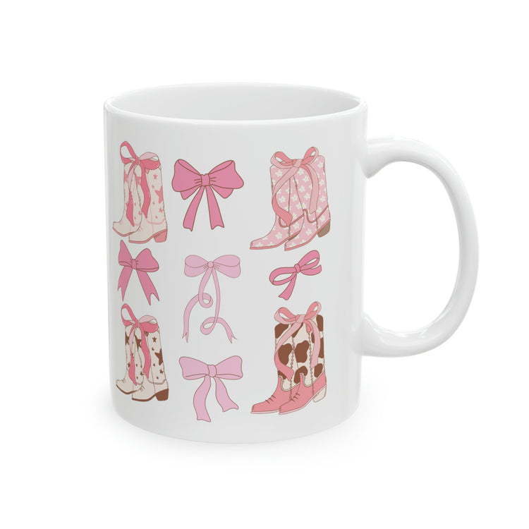 Ceramic Mug, 11oz pink ribbon Cowboy country style design pretty girl pink fashion coffee tea beverage cup