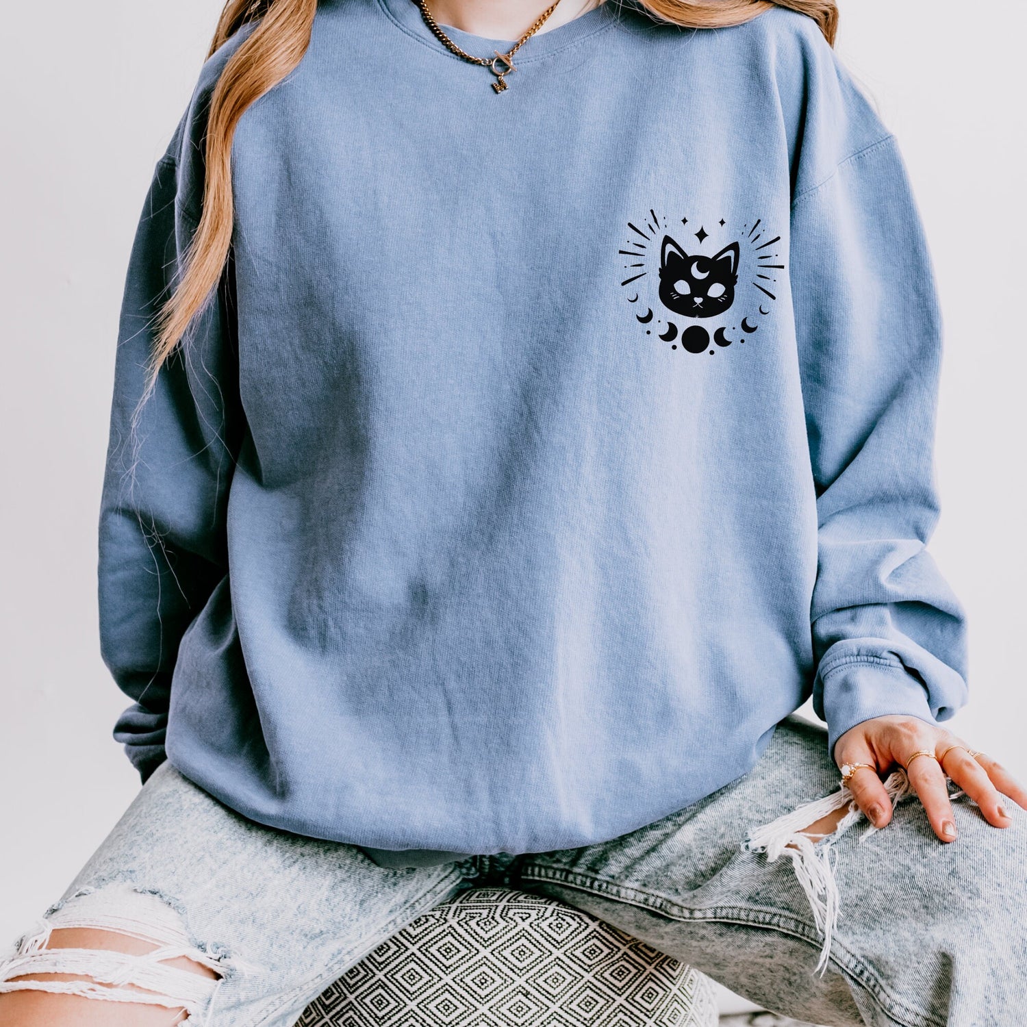 Celestial Lightweight Crewneck Sweatshirt, Mystical Art Long Sleeve Shirt, Psychic Realm Sweatshirt, Women&