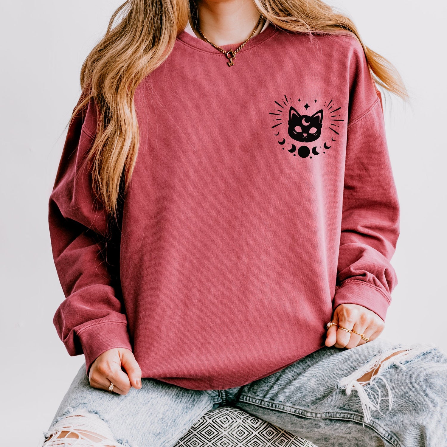 Celestial Lightweight Crewneck Sweatshirt, Mystical Art Long Sleeve Shirt, Psychic Realm Sweatshirt, Women&