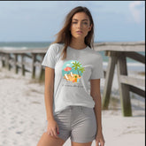 Unisex Summer Vibes Shirt, Pink female summer scene vacation theme natural beach casual lounge