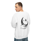 Celestial Lightweight Crewneck Sweatshirt, Moon Hand Astrology Sign, Mystical Cozy Shirt, Unisex Sweatshirt