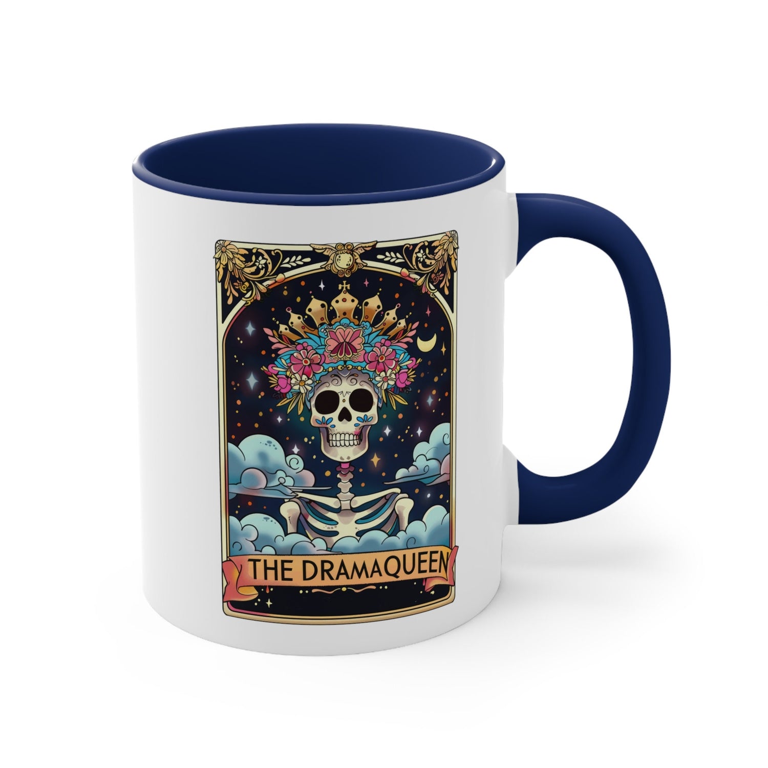 Accent Coffee Mug, The drama queen tarot skeleton funny mystical fortune art portrait coffee hot tea everyday beverage cup