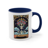 Accent Coffee Mug, The drama queen tarot skeleton funny mystical fortune art portrait coffee hot tea everyday beverage cup