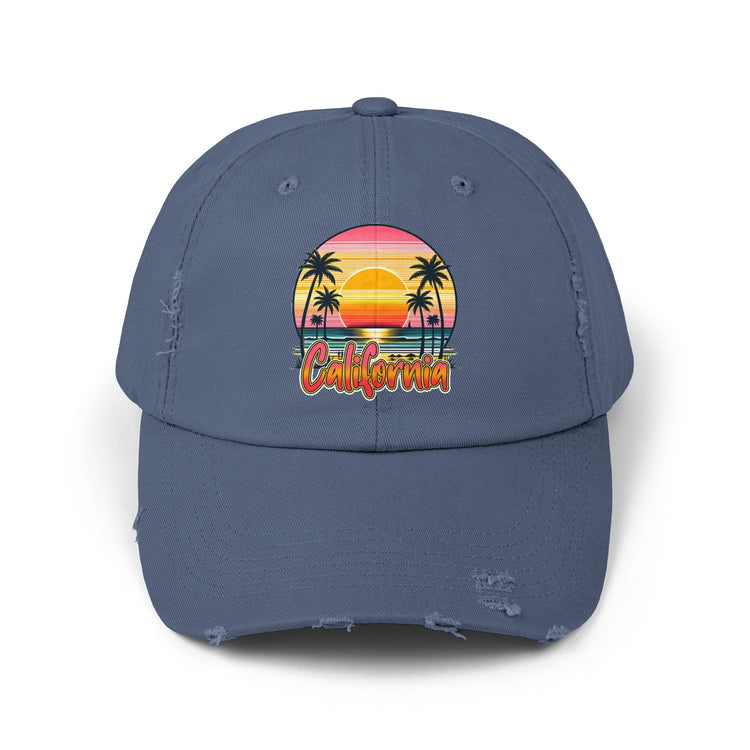 Unisex Distressed Cap, California Summer Beach Day Cap, Casual Tourist Souvenir hat, Everday casual baseball cap, memorable gift