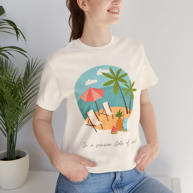 Unisex Summer Vibes Shirt, Pink female summer scene vacation theme natural beach casual lounge wear