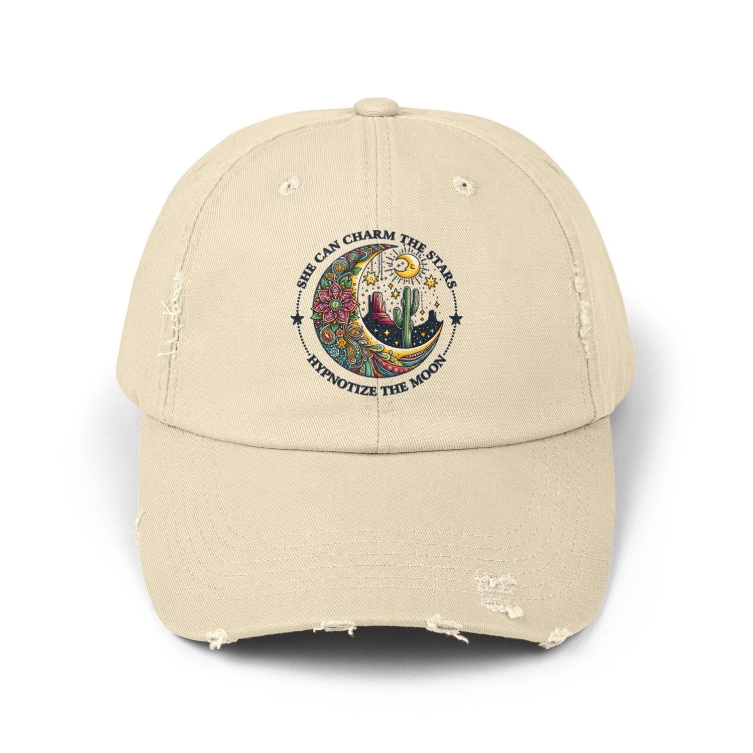 Unisex Distressed Cap, Female empowerment baseball cap, Celestial inspired designed casual hat, great female gift