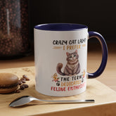 Accent Coffee Mug (11, 15oz), Crazy Cat Lady coffee mug, Humorous sayings, Kitty Lover tea cup,