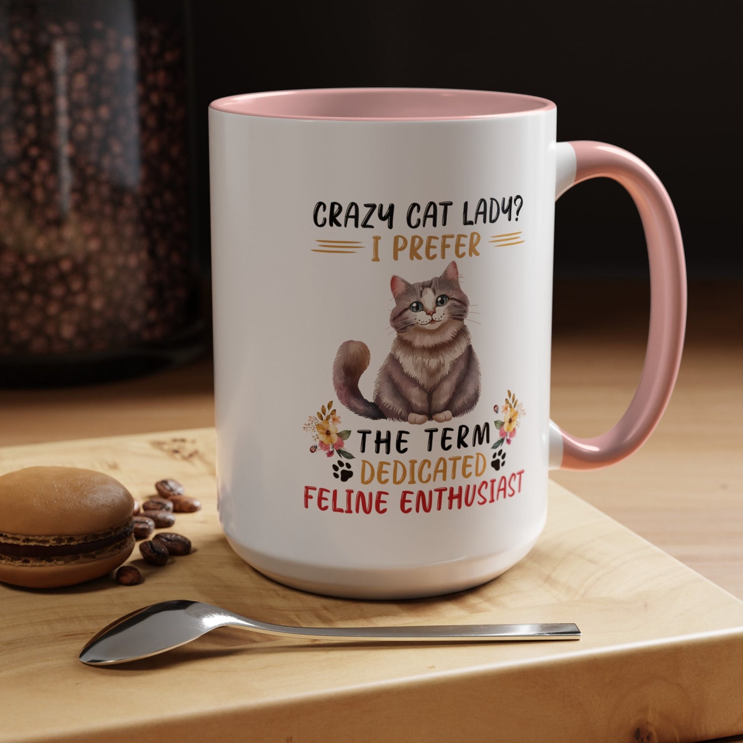 Accent Coffee Mug (11, 15oz), Crazy Cat Lady coffee mug, Humorous sayings, Kitty Lover tea cup,