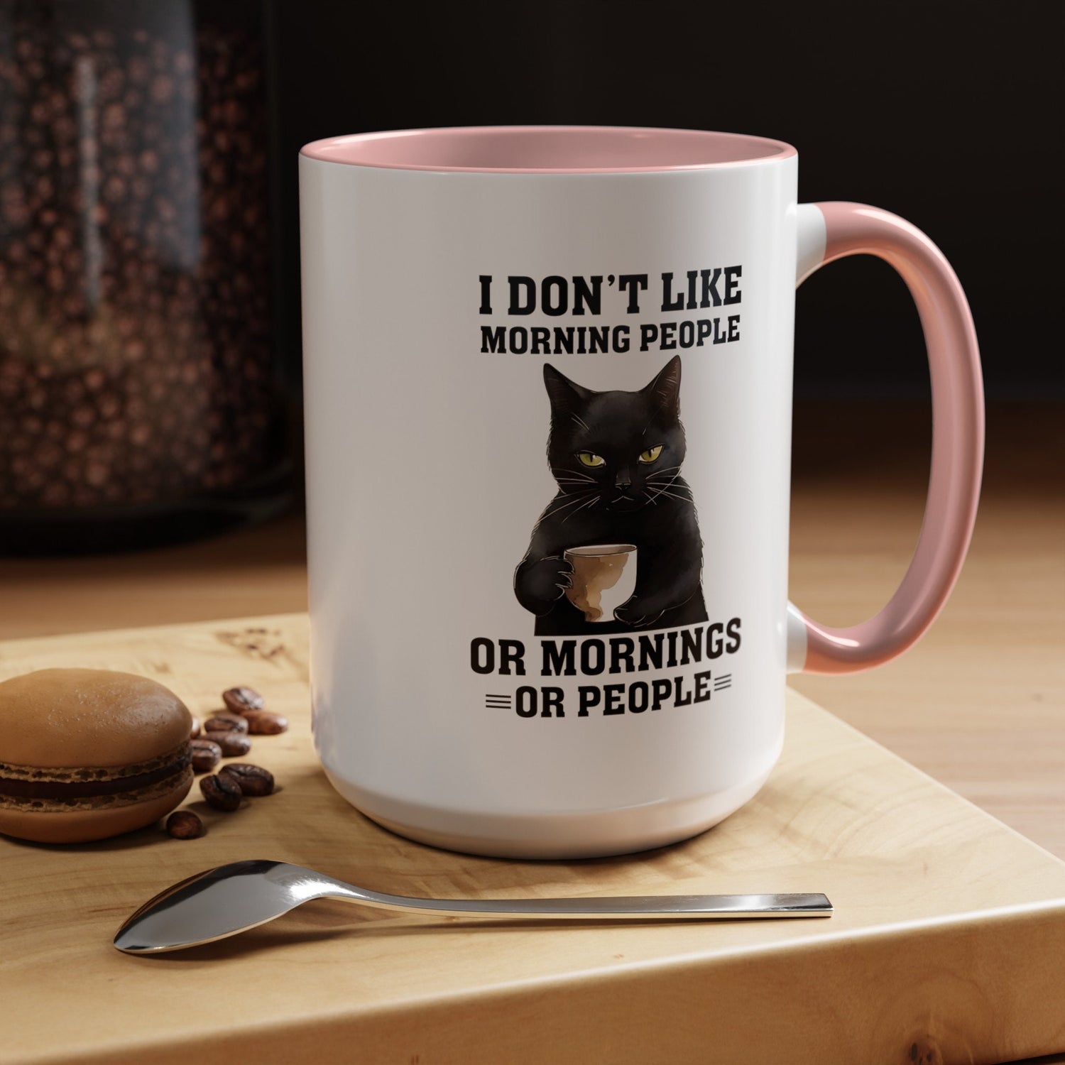 Accent Coffee Mug (11, 15oz), black cat sarcastic humorous saying everyday kitchen coffee tea color accent funny gift mug