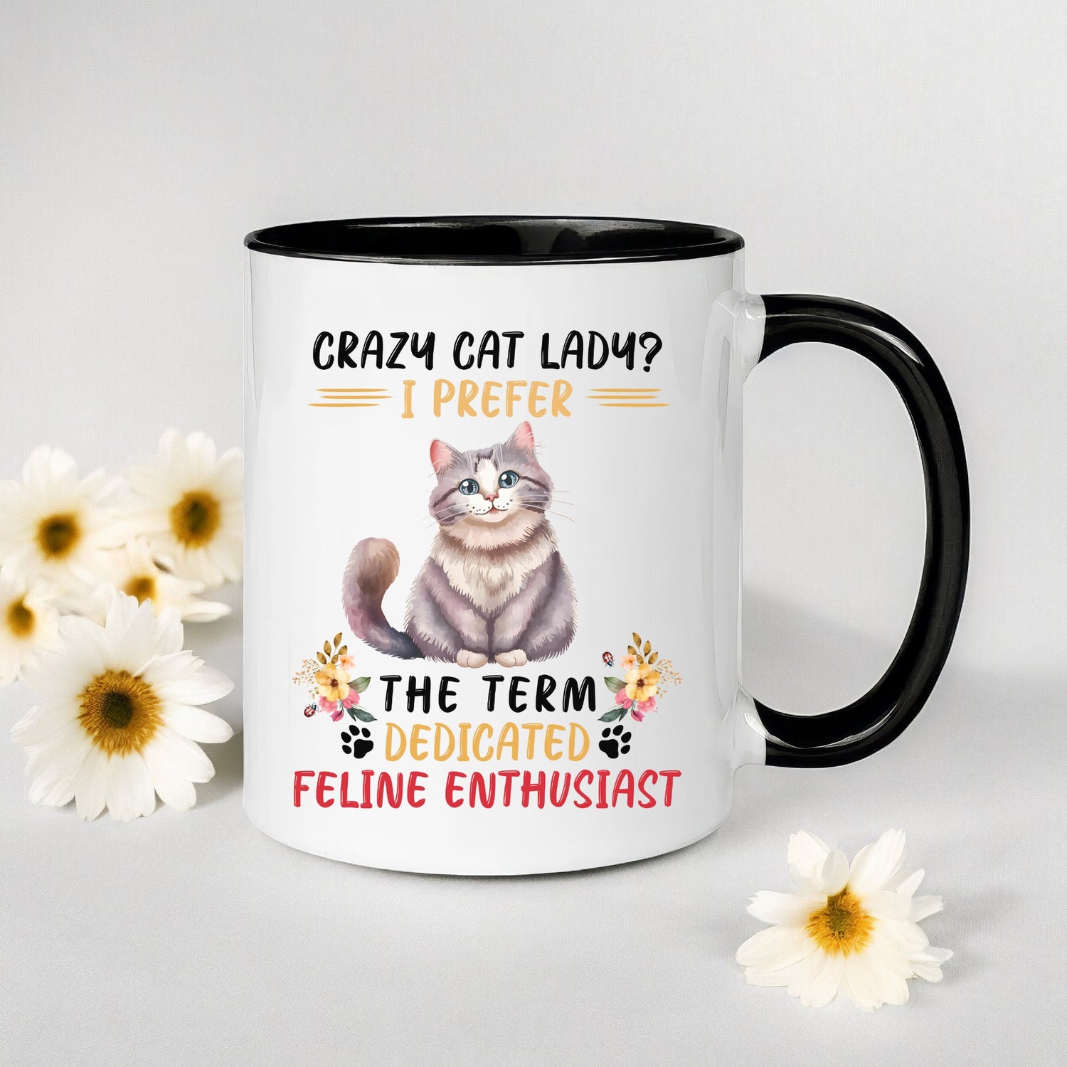 Accent Coffee Mug (11, 15oz), Crazy Cat Lady coffee mug, Humorous sayings, Kitty Lover tea cup,