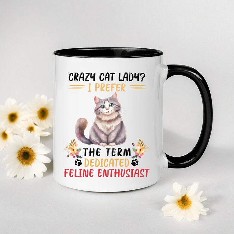 Accent Coffee Mug (11, 15oz), Crazy Cat Lady coffee mug, Humorous sayings, Kitty Lover tea cup,