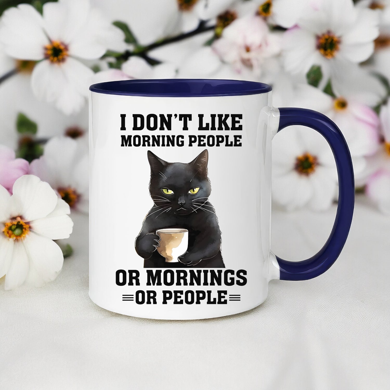 Accent Coffee Mug (11, 15oz), black cat sarcastic humorous saying everyday kitchen coffee tea color accent funny gift mug