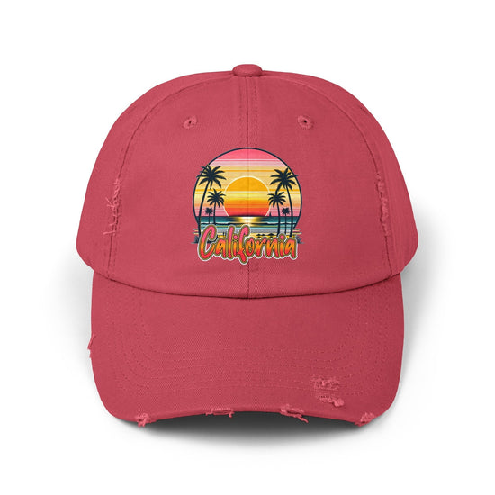 Unisex Distressed Cap, California Summer Beach Day Cap, Casual Tourist Souvenir hat, Everday casual baseball cap, memorable gift