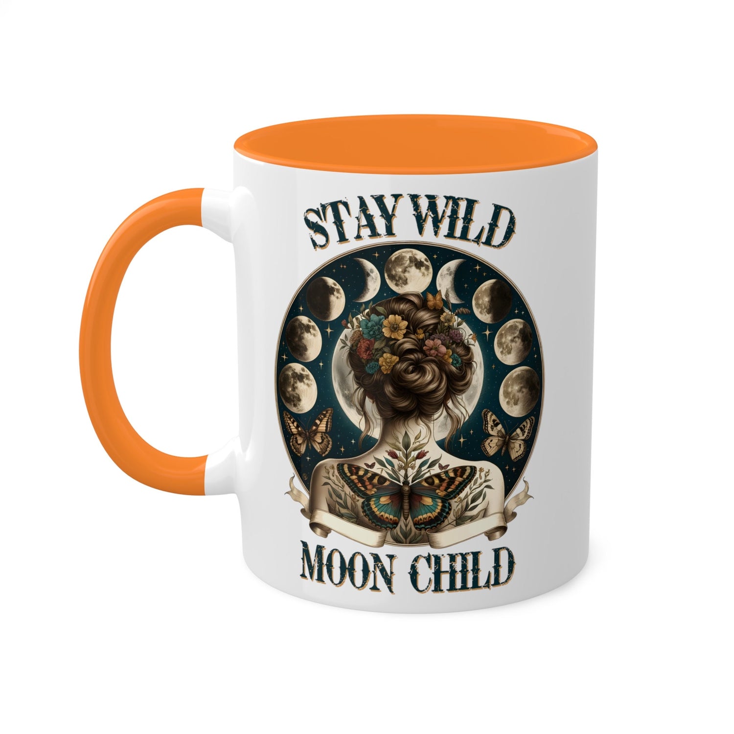 Colorful Mugs, 11oz, Moon Child Tarot Card Coffee Mug, Celestial Spiritual Art, Custom artistic everyday drinking cup, special gift item