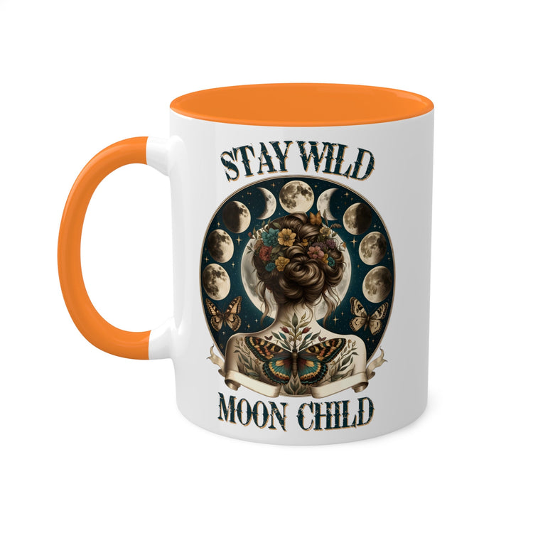 Colorful Mugs, 11oz, Moon Child Tarot Card Coffee Mug, Celestial Spiritual Art, Custom artistic everyday drinking cup, special gift item