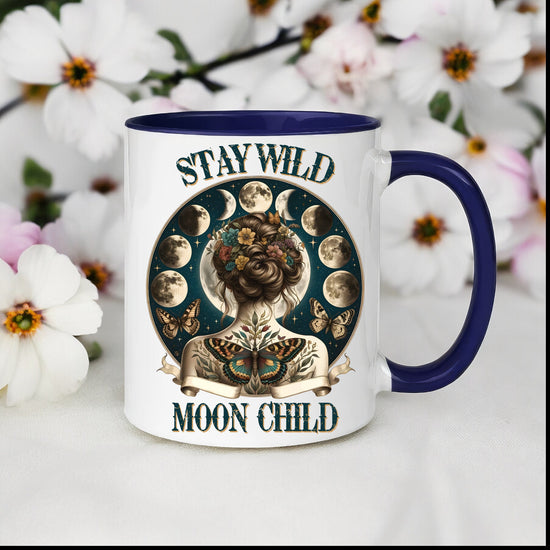 Colorful Mugs, 11oz, Moon Child Tarot Card Coffee Mug, Celestial Spiritual Art, Custom artistic everyday drinking cup, special gift item