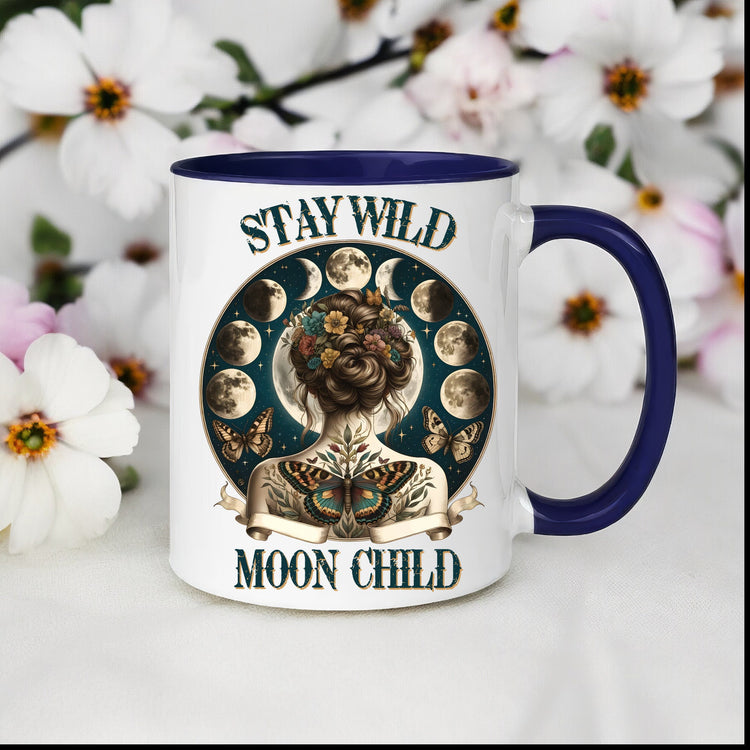 Colorful Mugs, 11oz, Moon Child Tarot Card Coffee Mug, Celestial Spiritual Art, Custom artistic everyday drinking cup, special gift item