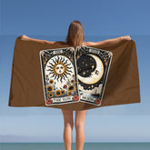 Beach Towel, Brown Celestial Beach Towel, Horoscope Tarot Cards, Great Mystical inspired gift, spiritual inspired gift, Heavy Lush towel