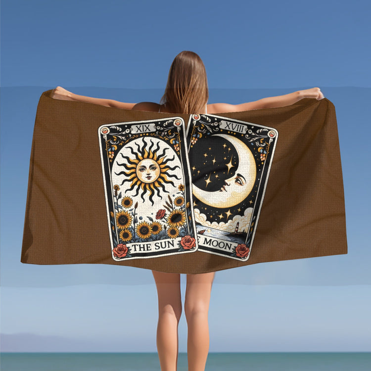 Beach Towel, Brown Celestial Beach Towel, Horoscope Tarot Cards, Great Mystical inspired gift, spiritual inspired gift, Heavy Lush towel