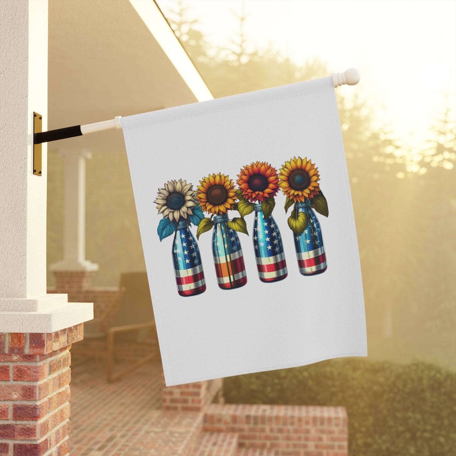 Garden & House Banner, patriotic US National sunflower flag design for outdoor stylish American garden decor