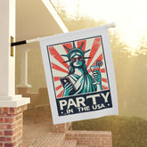 Garden & House Banner, party in the USA Statue of Liberty funny humorous decorative front yard garden flag post stand outside decor