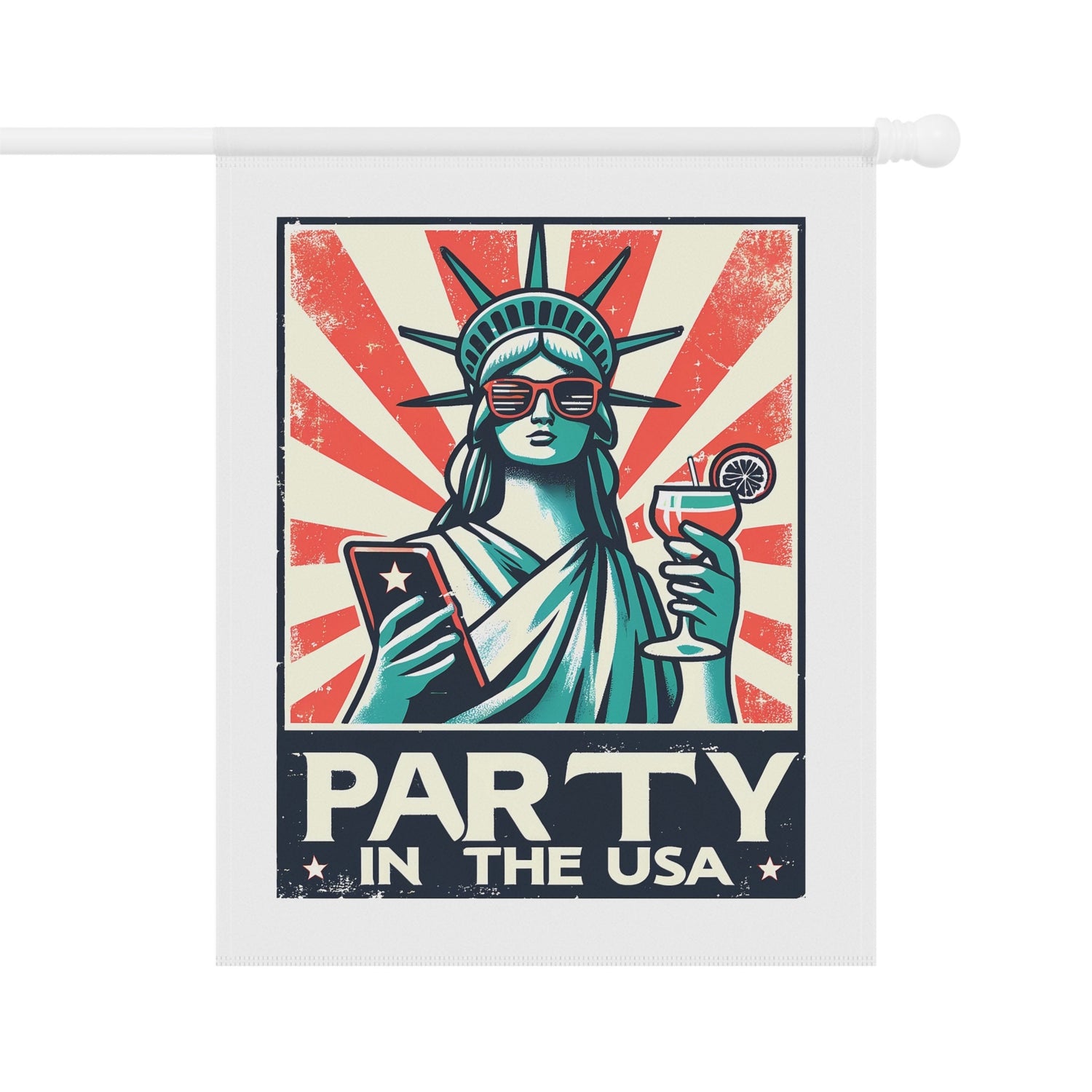 Garden & House Banner, party in the USA Statue of Liberty funny humorous decorative front yard garden flag post stand outside decor