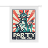 Garden & House Banner, party in the USA Statue of Liberty funny humorous decorative front yard garden flag post stand outside decor